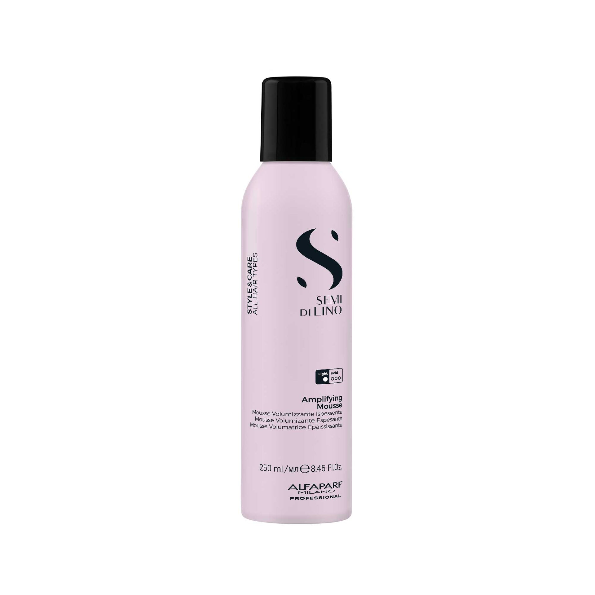 Alfaparf Milano Semi di Lino Mousse Amplificadora 250ml de volumen intenso y brillo para cabello fino con protección térmica