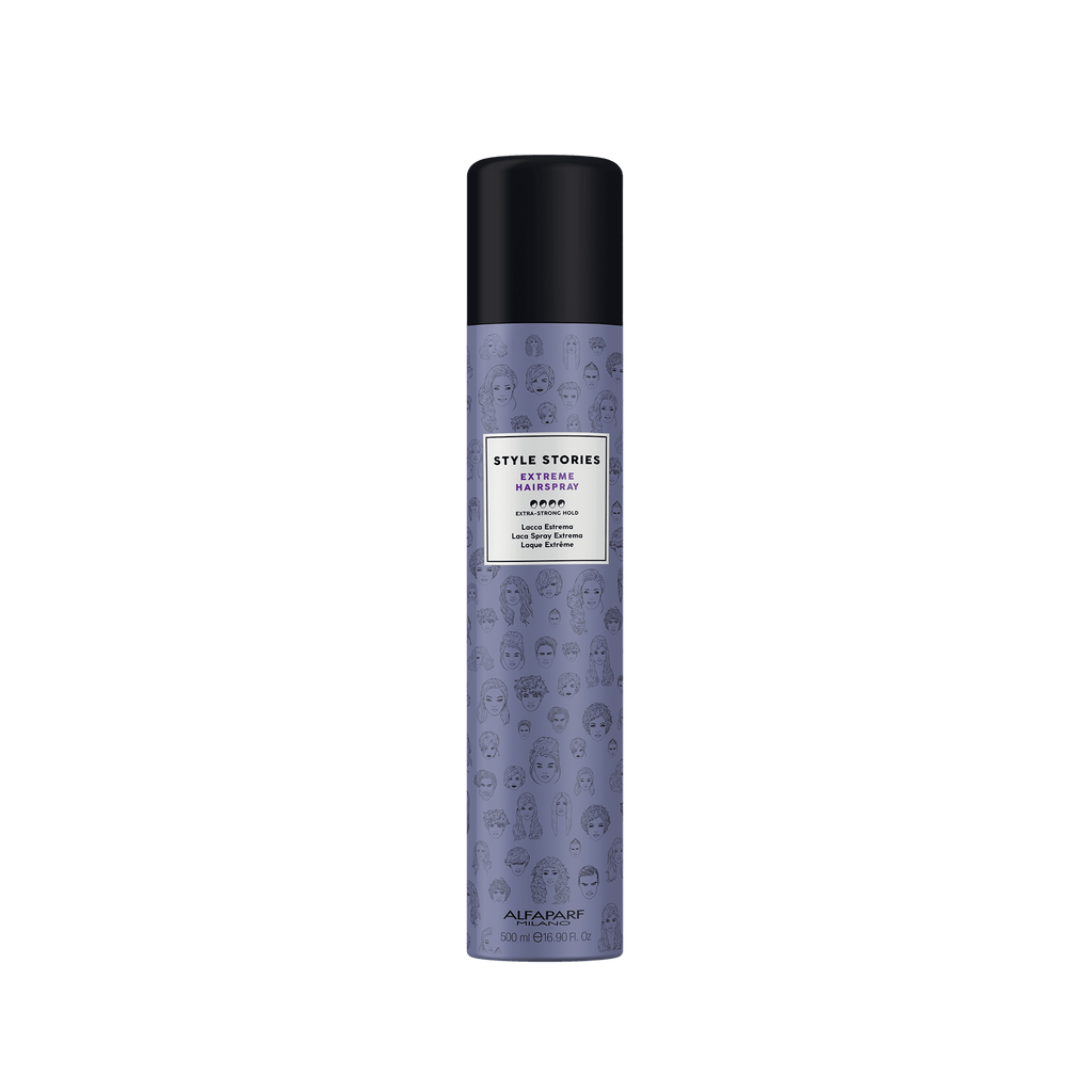 Alfaparf Milano Style Stories Laca Extra Fuerte 500 ml fijación extrema y brillo superior para peinados estructurados