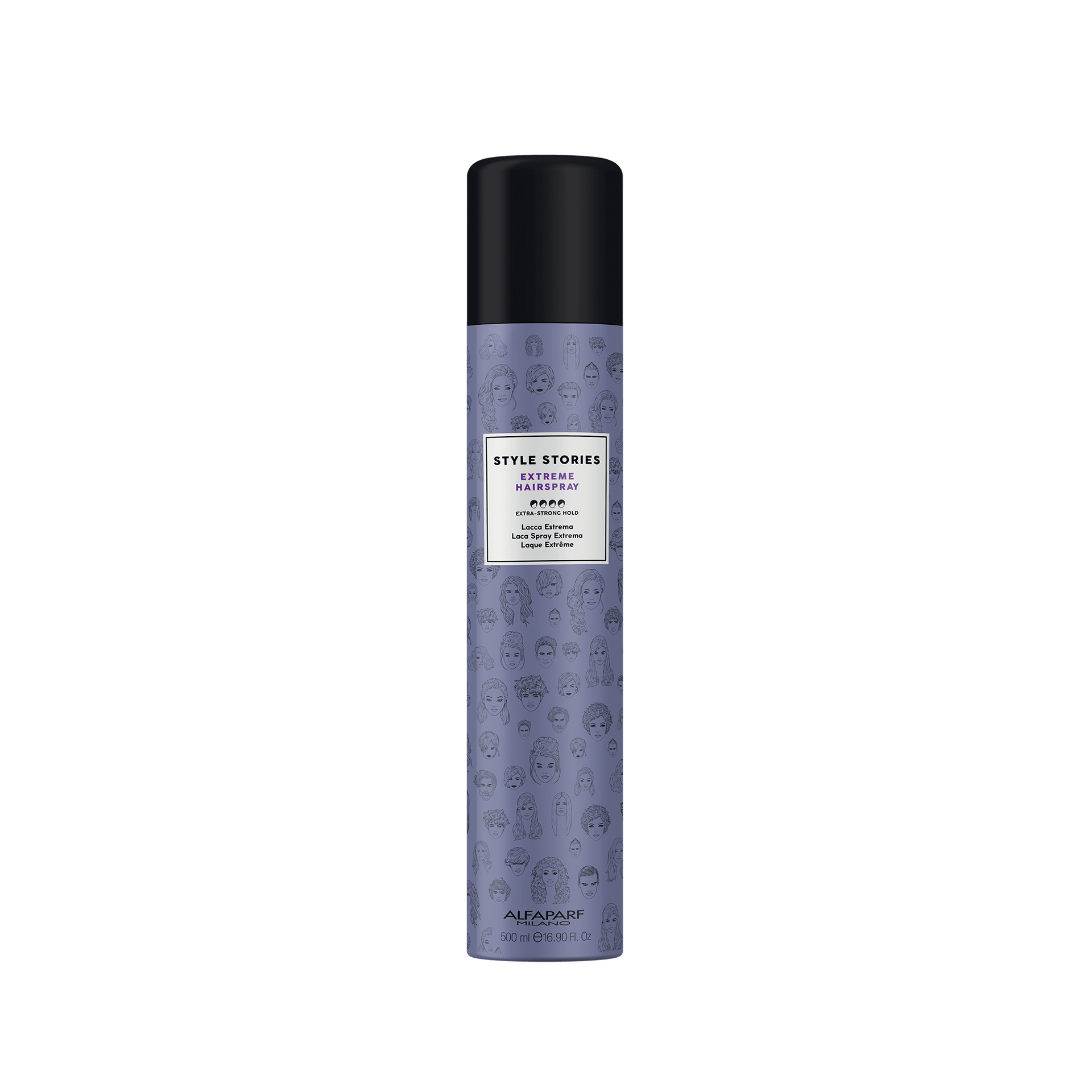 Alfaparf Milano Style Stories Laca Extra Fuerte 500 ml fijación extrema y brillo superior para peinados estructurados